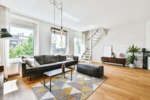 Nice living room with black sofa