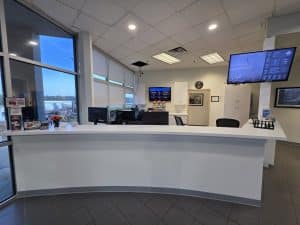 Renovated front desk at the Falcon Field FBO, Peachtree City, GA, by JCG